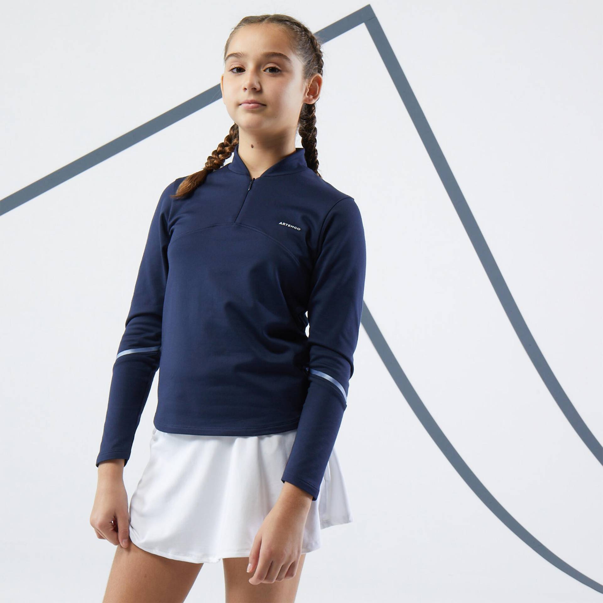 Tennis Langarmshirt Mädchen TTS TH 500 marineblau von ARTENGO