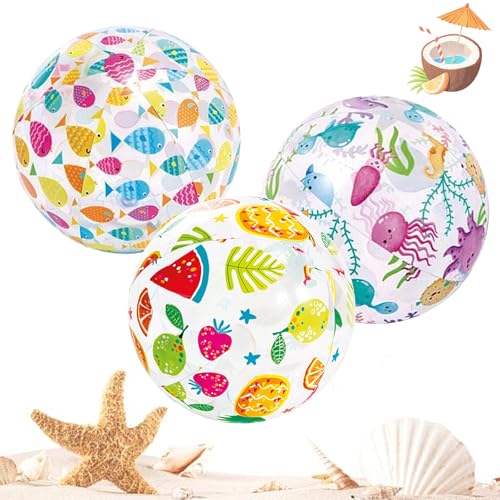 ARTGUTS 3 Pcs Aufblasbare Strandbal, Wasserball Aufblasbar, Transparent Inflatable Wasserball, Schwimmbad Aufblasbare Bälle, für Veranstaltungen im Freien Pool Strand Partys(Ozeane) von ARTGUTS