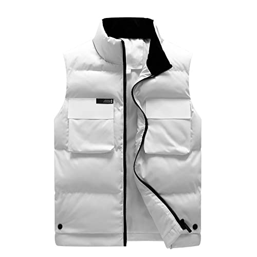 ASDFY Mens Body Warmers,Men's Sleeveless Vest with Stand-Up Collar Plus Size,Quilted Vest Jacket Outdoor Vest White Casual Fashion Men Jacket Windproof Zippers Bodywarmer for Men Teens,4XL von ASDFY