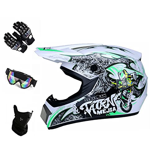 Motocross Helm, Cross Helme Schutzhelm ATV Helm für Männer Damen Sicherheit Schutz,Adult Off Road Helm mit Handschuhe Maske Brille, Unisex Motorradhelm (L (59-60cm)) von ASDGY