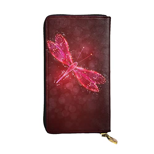 ASEELO Abstrakte rote Libelle Damen Reisebrieftasche Lange Münzbörse Clutch Handy Leder Reißverschluss Kartenbörse, Schwarz, Einheitsgröße von ASEELO