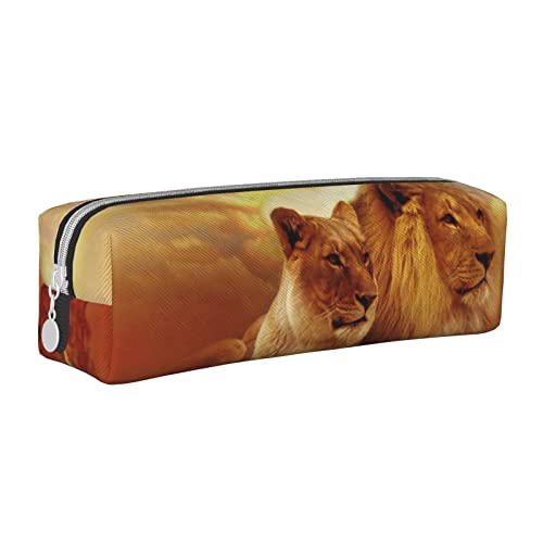 ASEELO Federmäppchen, Afrikanischer Löwe und Löwe, bedrucktes Leder, mit Reißverschluss, tragbare Schreibwarentasche, kleine Kosmetiktasche ASEELO Federmäppchen, Afrikanischer Löwe und Löwe, bedrucktes Leder, mit Reißverschluss, tragbare Schreibwarentasche, kleine Kosmetiktasche von ASEELO
