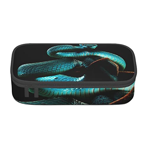 ASEELO Federmäppchen, Schlangen-Motiv, großes Fassungsvermögen, für Stifte, mit 3 Fächern, Blau von ASEELO
