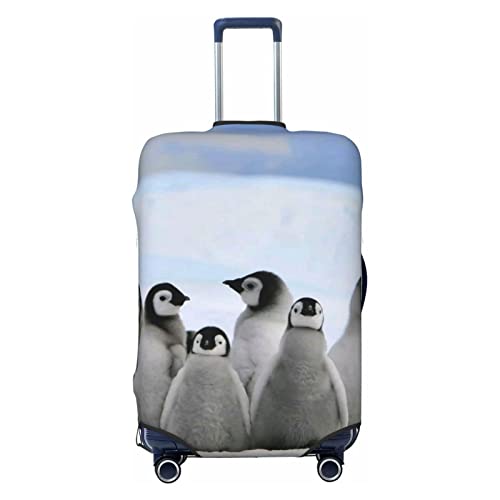 ASEELO Junge Pinguine mit Schnee-Kofferabdeckung, Reisegepäckabdeckung, Kofferschutz, passend für 45,7 - 81,3 cm Gepäck, Schwarz, Medium von ASEELO