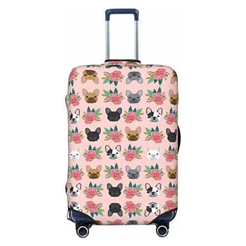ASEELO Kofferhülle für Reisegepäck, Motiv Französische Bulldogge und Blumen, passend für 45,7 - 81,3 cm Gepäck, Schwarz, Medium von ASEELO