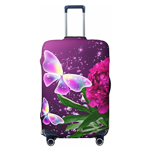 ASEELO Schöner lila Schmetterling Blumen-Koffer-Abdeckung, Reisegepäck-Abdeckung, Koffer-Schutz, passend für 45,7 - 81,3 cm Gepäck, Schwarz, Medium von ASEELO