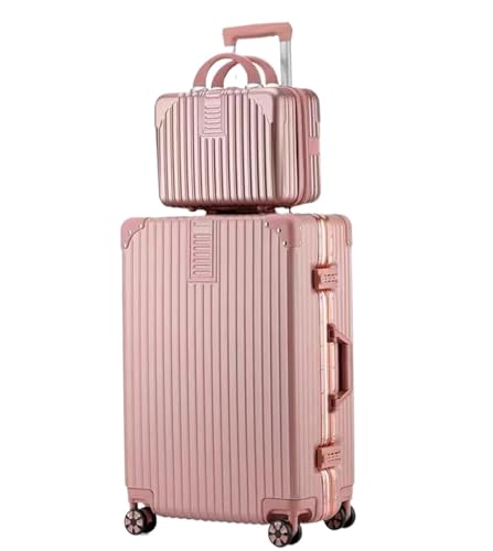 ASHSDI Koffer Reisekoffer Trolley 2-teiliges Gepäckset Mit Spinner-Rädern, Passwortsperre, 14-Zoll-Hartschalen-Kosmetikkoffer Boardcase Handgepäck (Color : Rosa, Size : 26in) von ASHSDI