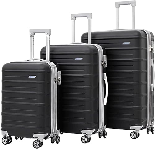 ASHSDI Koffer Reisekoffer Trolley 3-teiliges Gepäck mit großem Fassungsvermögen, 20/24/28 Zoll, verstellbare Trolley-Koffer mit Rollen Boardcase Handgepäck (Color : Black, Size : 20+24+28 in) von ASHSDI