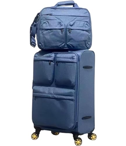 ASHSDI Koffer Reisekoffer Trolley Erweiterbares Rollgepäck, 2-teiliges Set, Drehbare Räder, TSA-Schloss Für Reisen Boardcase Handgepäck (Color : Blue, Size : 24in) von ASHSDI