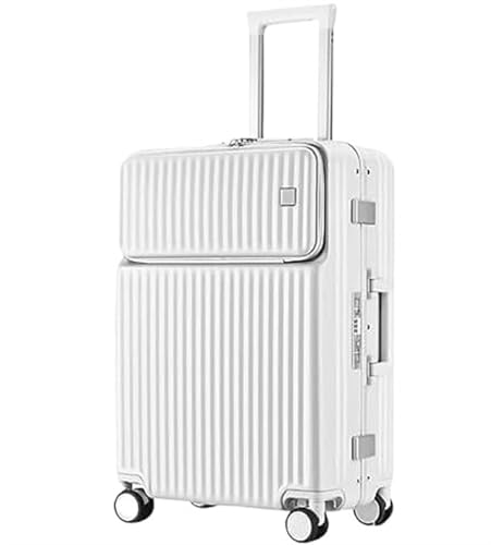 ASHSDI Koffer Reisekoffer Trolley Gepäckbeständiger Hartgepäck-Aluminiumrahmen, Handgepäck-Sicherheitsschloss-Koffer Boardcase Handgepäck (Color : White, Size : 20in) von ASHSDI