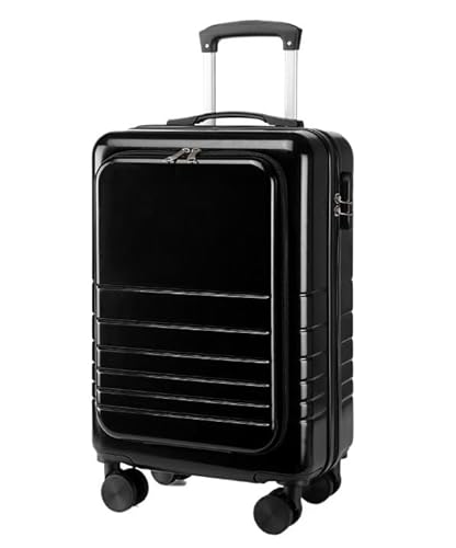 ASHSDI Koffer Reisekoffer Trolley Handgepäck, Von Der Fluggesellschaft Zugelassen, Leichter Koffer, Hartschalen-Reisegepäck Boardcase Handgepäck (Color : Black, Size : 22in) von ASHSDI