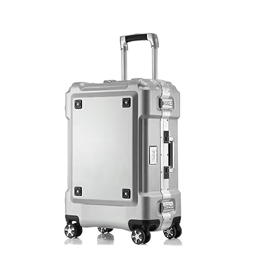ASHSDI Koffer Reisekoffer Trolley Hartschalen-Handgepäck Mit Aluminiumrahmen, Koffer Ohne Reißverschluss, TSA-Zahlenschloss Boardcase Handgepäck (Color : Silver, Size : 20in) von ASHSDI