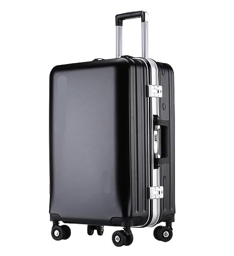ASHSDI Koffer Reisekoffer Trolley Koffer, Aluminiumrahmen, USB-wiederaufladbares Gepäck, Hartschalenkoffer Mit Rollen Boardcase Handgepäck (Color : Black, Size : 20inch) von ASHSDI