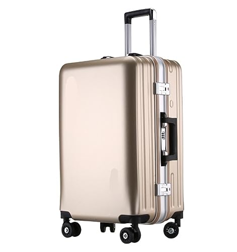 ASHSDI Koffer Reisekoffer Trolley Koffer, Aluminiumrahmen, USB-wiederaufladbares Gepäck, Hartschalenkoffer Mit Rollen Boardcase Handgepäck (Color : Gold, Size : 24inch) von ASHSDI