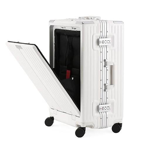 ASHSDI Koffer Reisekoffer Trolley Koffer Mit Rollen, Gepäck Mit USB-Ladeanschluss, TSA-Zollschloss, Leichter Koffer Boardcase Handgepäck (Color : White, Size : 24 in) von ASHSDI