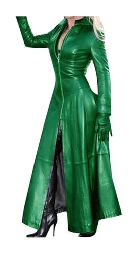 ASIYAN Damen Elegante Slim Fit Stil PU Leder Mantel Lange Jacke Female Kunstlederjacke Reißverschluss Lederjacke Kunstlederjacke (Color : Green, Size : L) von ASIYAN