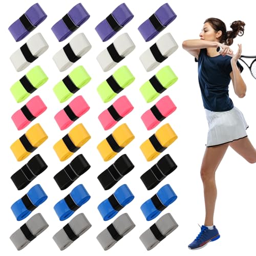 Aster 24 Stück Griffbänder Tennisschläger, 8 Farben Griffband für Federballschläger 110cm, Selbstklebend Griffband, Anti-Rutsch Tennis-Griffband für Federballschläger Squash Schläger Badminton von ASTER