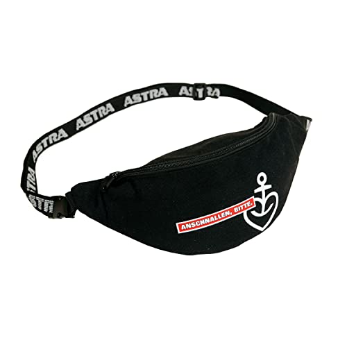 Astra Bier Bauchtasche Gürteltasche Hüfttasche Umhängetasche, schwarz, ANSCHNALLEN, Bitte, mit Herzanker-Logo und ASTRA Logoeinwebung von ASTRA