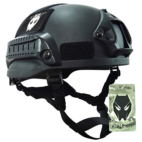 ATAIRSOFT Mich 2002 Kampf Schutz Helm mit Side Rail & NVG Berg schwarz für Airsoft Taktisch Militär Paintball Jagd von ATAIRSOFT