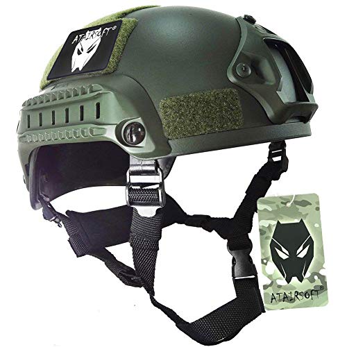 ATAIRSOFT WorldShopping4U Mich 2001 Stil Kampf Schutz Helm mit Seite Schiene & NVG Reittier (OD Grün) für Airsoft Taktisch Militär Paintball Jagd von ATAIRSOFT