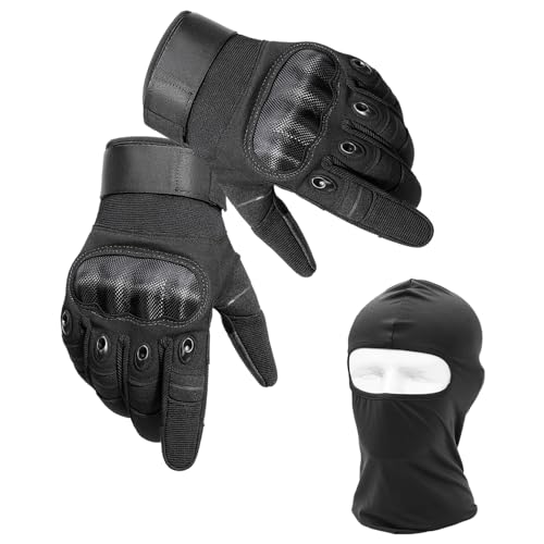 ATBUSS 1 Schwarze Handschuhe, 1 Schwarze Gesichtsmaske, Taktische Vollfingerhandschuhe, Outdoor-Sicherheitssporthandschuhe, DREI-Finger-Touchscreen-Handschuhe Für Motorradfahren, Outdoor-Training von ATBUSS