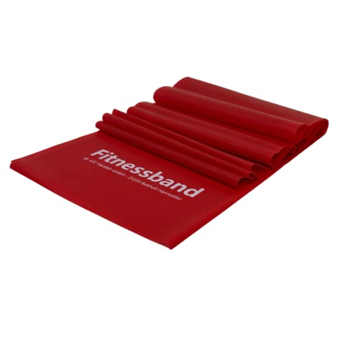 ATC Handels GmbH Fitnessband 1,5m, 2,5m, 5,5m und 25m x 15,5cm in 6 verschiedenen Stärken - Widerstandsband, Gymnastikband, Trainingsband, Sportband, Krafttraining und Yoga, 1,5m leicht rot von ATC Handels GmbH