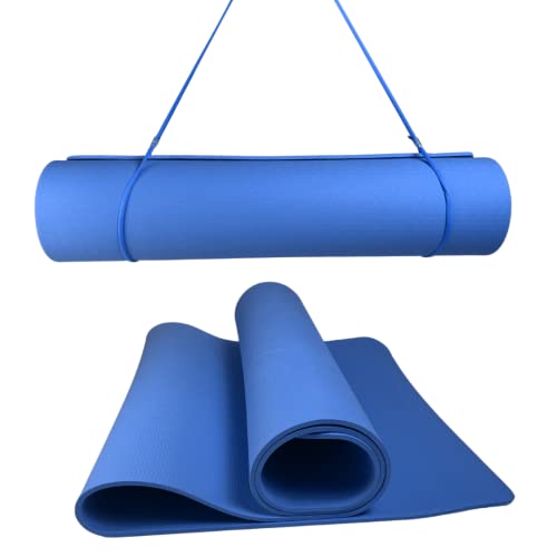 ATC Handels GmbH Yoga Matte 180x60x0,5mm - inkl. Tragegurt rutschfest und TPE umweltfreundlich - Übungsmatte, Gymnastikmatte, Sportmatte, Fitnessmatte, Trainingsmatte, Pilatesmatte 180x60x5mm (Blau) von ATC Handels GmbH