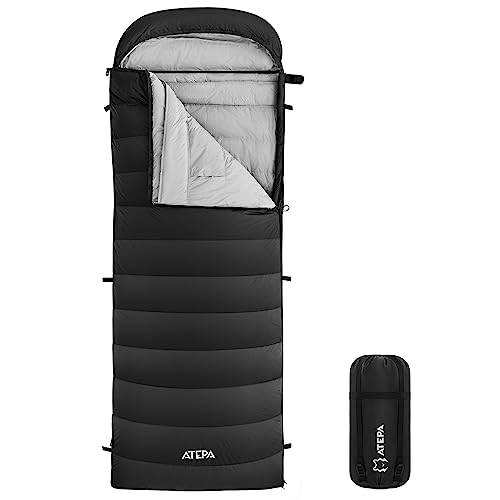 ATEPA Schlafsack Winter Outdoor,Daunenschlafsack, Übergröße Ultraleichter, 3 Jahreszeiten Warm, XXL Leichtgewicht, großartiger Komfort, Ideal für Rucksacktouren Erwachsene Camping, Wandern, Schwarz von ATEPA