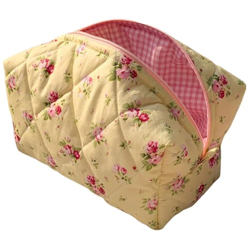 Kosmetiktasche Süße Make-up-Tasche Mit Blumenmuster, Große Reise-Make-up-Tasche Reißverschluss, Make-up-Organizer, Aufbewahrungstasche, Weich for Frauen Und Mädchen(Yellow) von ATEUXOL