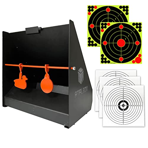 ATFLBOX Kleinkaliber Kugelfangkasten Pellet Catcher inkl. Pendelziel und 5 Bullseye-Papierzielen für das Kaliber .177 .22, kugelfang für Luftgewehr, Airsoft, BB Gewehre von ATFLBOX