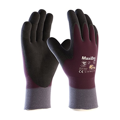 ATG 56-451/07 MaxiDry Zero Handschuh, Strickbund, Komplett Beschichtet, 2.0mm Handflächendicke, 28cm Länge, Lila/Schwarz/Dunkelblau, Größe 07 von ATG