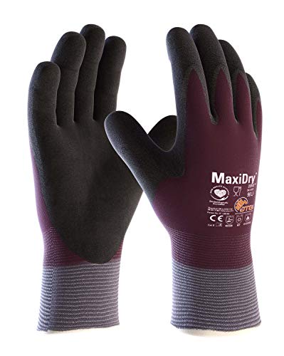 ATG 56-451/10 MaxiDry Zero Handschuh, Strickbund, Komplett Beschichtet, 2.0mm Handflächendicke, 28cm Länge, Lila/Schwarz/Dunkelblau, Größe 10 von ATG