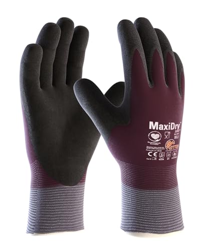 ATG 56-451/11 MaxiDry Zero Handschuh, Strickbund, Komplett Beschichtet, 2.0mm Handflächendicke, 28cm Länge, Lila/Schwarz/Dunkelblau, Größe 11 von ATG