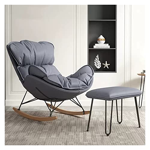 ATHUAH ComfyRocking Chair Modern Glider Rocker Sofa Stuhl Sessel mit Ottomane Fußschemel, gepolsterter Relax Samt Lounge Chair mit dickem Kissen für Wohnzimmer (Farbe: Grau-2) von ATHUAH