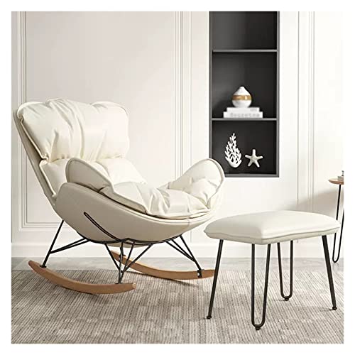 ATHUAH ComfyRocking Chair Modern Glider Rocker Sofa Stuhl Sessel mit Ottomane Fußschemel, gepolsterter Relax Samt Lounge Chair mit dickem Kissen für Wohnzimmer (Farbe: Weiß) von ATHUAH