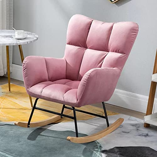 ATHUAH ComfyRocking Chair Moderner Glider Rocker Chair Stillstuhl aus Teddystoff mit Armlehne, gepolsterter Relax-Loungesessel aus Samt mit dickem Kissen für das Wohnzimmer (Farbe: Rosa) von ATHUAH