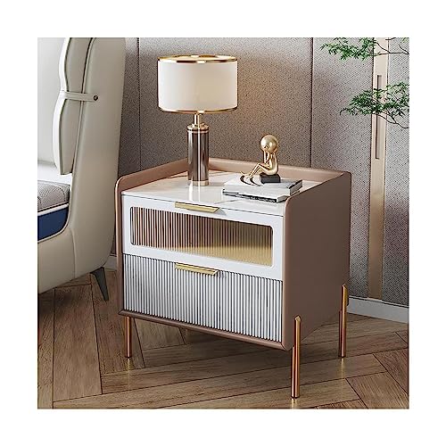 ATHUAH Eleganter Nachttisch, rechteckiger Luxus-Beistelltisch aus Leder mit 2 Schubladen, Nachttisch, Nachttisch aus massivem Holz, nordischer Nachttisch, Beistelltisch ziyu von ATHUAH