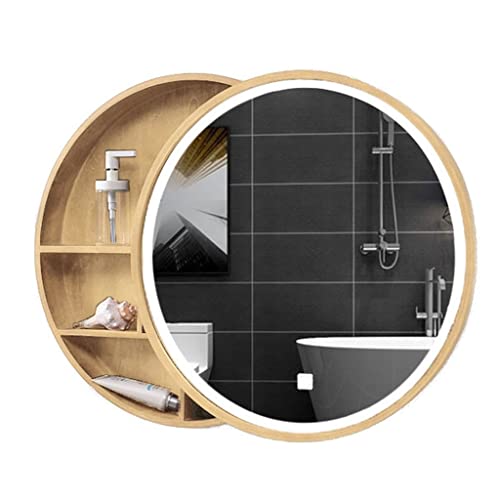 ATHUAH Medizinschrank mit Spiegel, intelligenter runder Push-Pull-Spiegelschrank, Spiegelschrank, geeignet für Schlafzimmer, Wohnzimmer, Farbe: Holzfarbe, Größe: 70 cm | 27,6 von ATHUAH