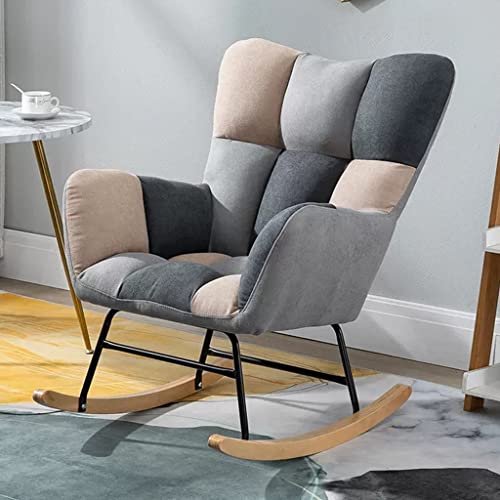 ATHUAH Sessel SchaukelstuhlATHUAH Glider Rocker mit Massivholzbeinen, Glider Chair mit hoher Rückenlehne für Wohnzimmer, bequemer gepolsterter Stuhl für Schlafzimmer (Farbe: Grau-2) von ATHUAH