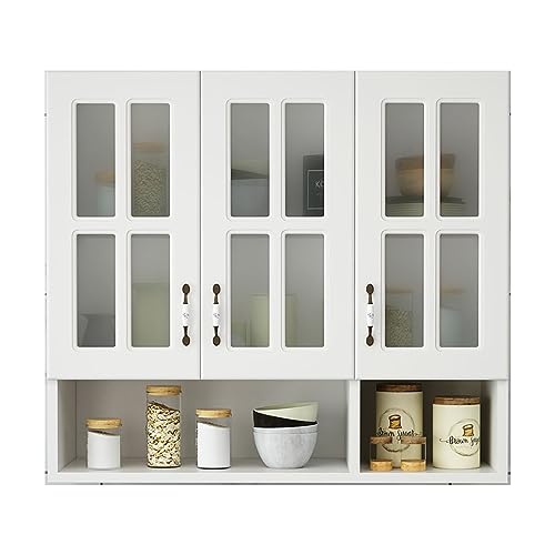 ATHUAH Wandschrank aus Holz, Medizinschrank mit Türen, rustikaler Wandschrank, Wohnzimmer, Küche, Schrank (Farbe: Weiß, Größe: 90 x 32 x 80 cm) von ATHUAH