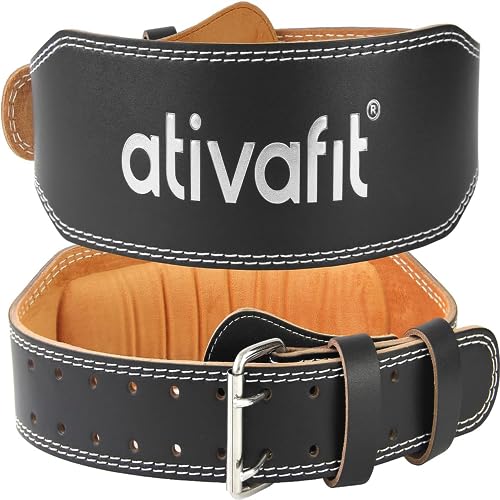 ATIVAFIT Gewichthebergürtel aus Leder, 10 verstellbare Löcher, Rückenstütze mit Wildlederfutter und Stahlrollenschnalle, konturierter Hebegürtel, Fitness-Trainingsgürtel, ideal für Bodybuilding von ATIVAFIT