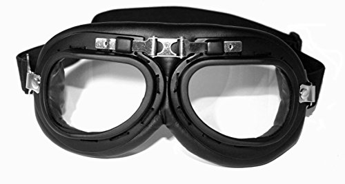 ATO 103 Schwarz Pilotenbrille für Oldtimer Motorradbrille Retro Brille von ATO-Helme