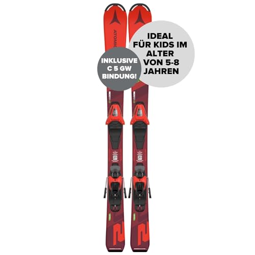 ATOMIC PM REDSTER J2 100 Ski - Kinderski in Rot - Ski für Kinder 5-8 Jahre - Kinder-Skier in Größe 100 cm - Skier für Kinder inkl. Bindung mit Voreinstellung - rote Ski mit C 5 GW Bindung von ATOMIC