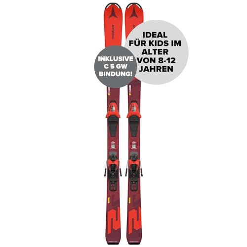 ATOMIC PM REDSTER J2 140 Ski - Kinderski in Rot - Ski für Kinder 8-12 Jahre - Kinder-Skier in Größe 140 cm - Skier für Kinder inkl. Bindung mit Voreinstellung - rote Ski mit C 5 GW Bindung von ATOMIC
