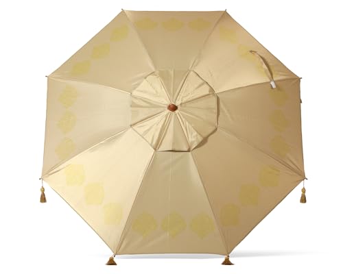 Atosa Strandschirm Ø 180 bis 240 cm aus Aluminium Orientalisches Modell mit Fransen mit LSF 50+, beige, 200 cm, Bohemien von ATOSA