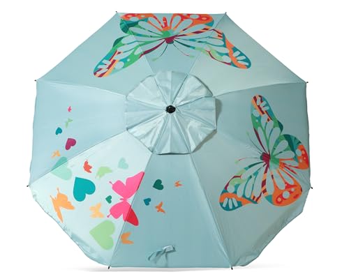 Atosa Strandschirm Ø 180 bis 220 cm, neigbar, aus Aluminium, Schmetterlinge mit UPF 50+ in verschiedenen Farben, blau, 200 CM, Bohemien von ATOSA