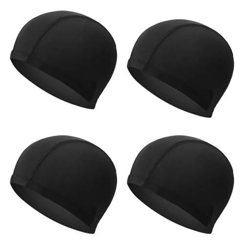 ATSNOSH 4 Sück Badekappe für Herren Damen, Elastische Badekappen für Erwachsene, Leich Schwimmhaube, Schlägerhaube, Weiche, Komfortable, Strapazierfähige, für Schwimmen Fitness (Schwarz) von ATSNOSH