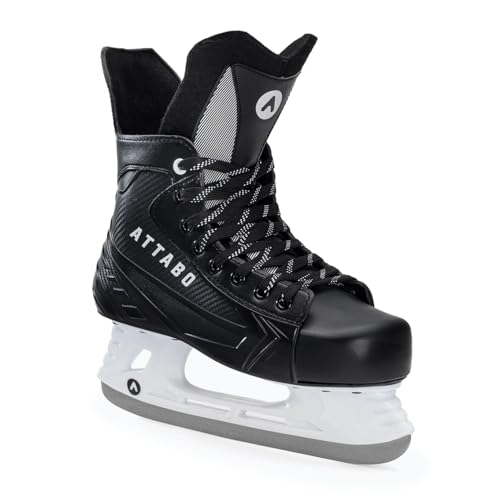 ATTABO Herren Hockey Schlittschuhe Schwarz 45 (28,5 cm), Schnürung, Wärmekomfort, Schlittschuhe aus Edelstahl, Für Anfänger bis 100 kg von ATTABO