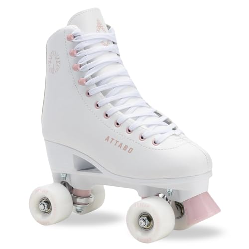 ATTABO Serena Damen Rollschuhe in Eco Leder, ABEC-3 Lager, PP Rahmen und Aluminium Kufe, 54×32 mm PU 82A Räder, TPU Bremse, Klassische Schnürung, Sicher und Stylisch Größe 36 (Weiß, 36) von ATTABO