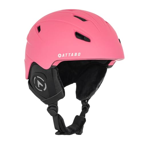 ATTABO Skihelm Kinder S200 In-Mold Konstruktion | Skihelme mit Aktive Belüftung | Brillenhalterung | Sicherheitshelm |Snowboard, Skiing, Hockey | Helm Kinder 50-54cm Rosa ATB-SKI200 von ATTABO